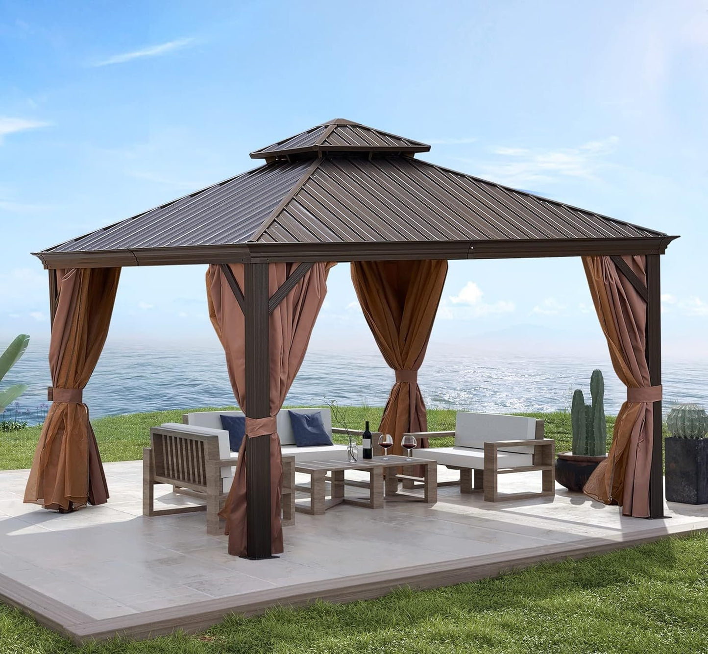 10x12 ft Aluminium Patio Hardtop Gazebo with Curtain And Net