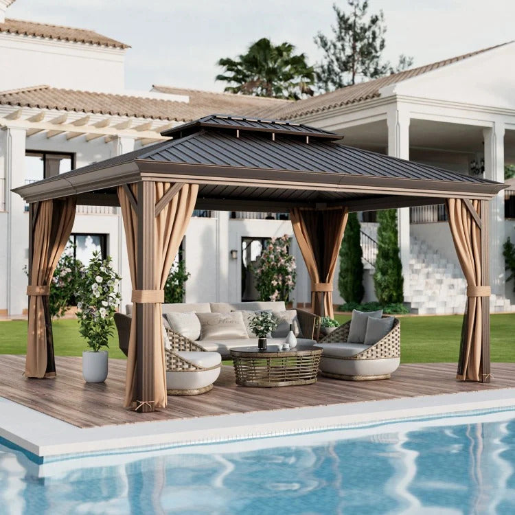 12' x 16' Double-Roof Hardtop Gazebo with Galvanized Steel Roof