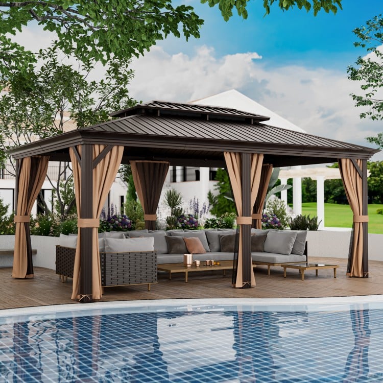 12' x 20' Double-Roof Hardtop Gazebo with Galvanized Steel Roof