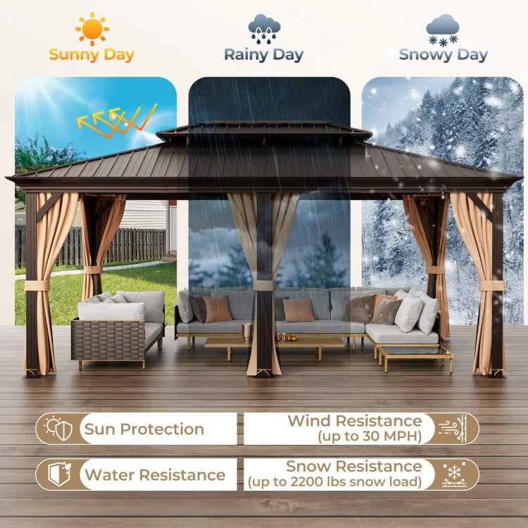 12' x 20' Double-Roof Hardtop Gazebo with Galvanized Steel Roof