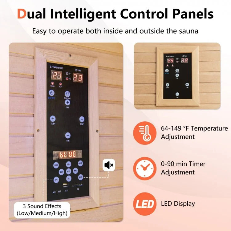 2 People Far Infrared Wooden Sauna Room for Home