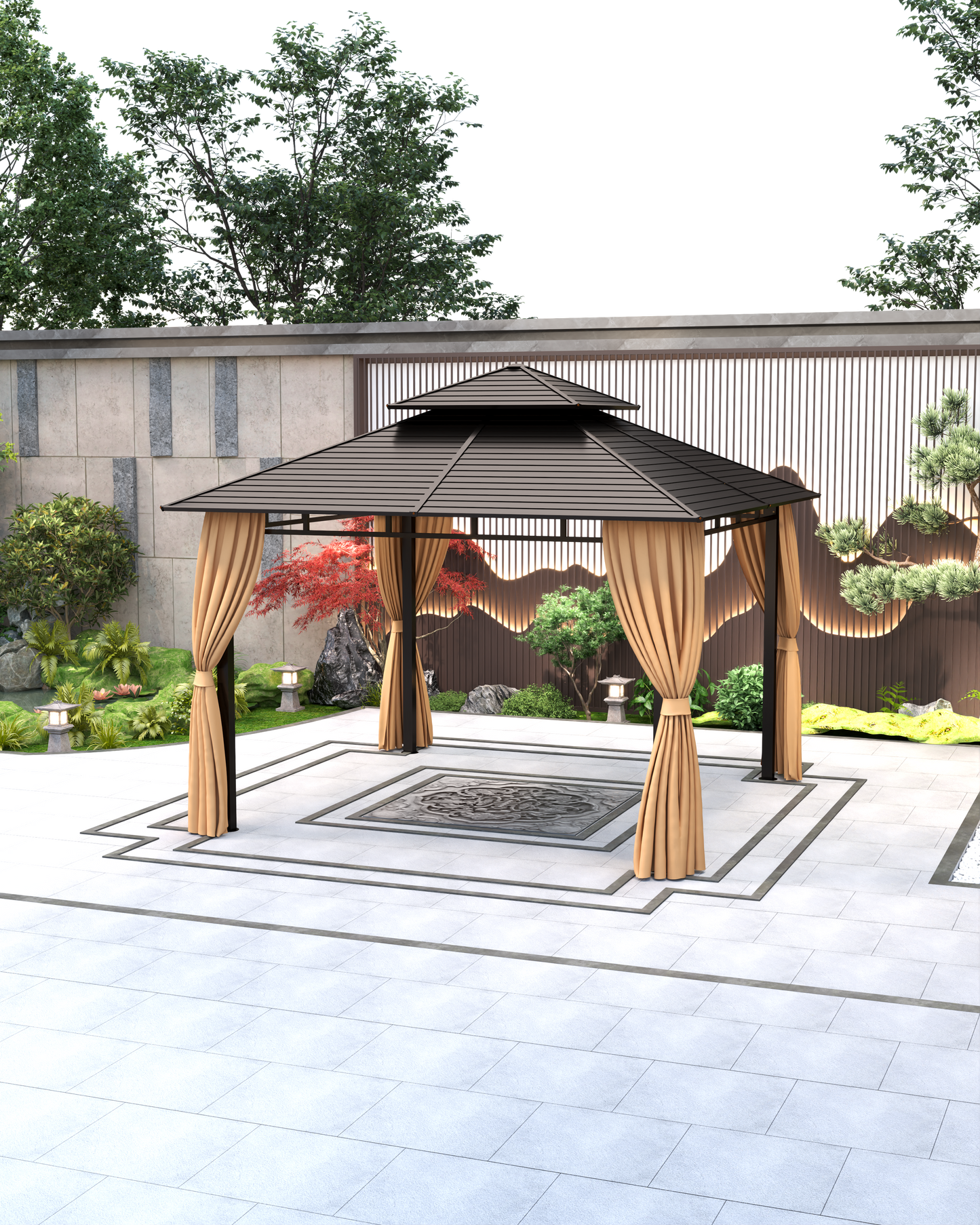 12x12 Feet Patio Hardtop Gazebo with Galvanized Steel Roof