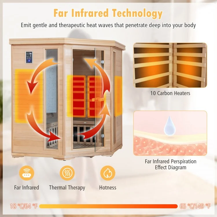 3-5 People Corner Far Infrared Premium Wooden Sauna for Home