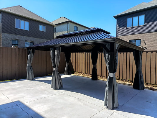 hardtop gazebo installed in a Toronto backyard