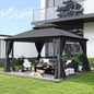 [New 2026] 10x14 ft Outdoor Aluminum Hardtop Gazebo with Galvanized Steel Double Roof Canopy, Curtains and Netting Included