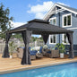 [New 2026] 12x14 ft Outdoor Aluminum Hardtop Gazebo with Galvanized Steel Double Roof Canopy, Outdoor Permanent Metal Pavilion with Curtains and Netting for Patio