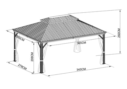 10x12 ft  Aluminium Patio Hardtop Gazebo with Curtain And Net
