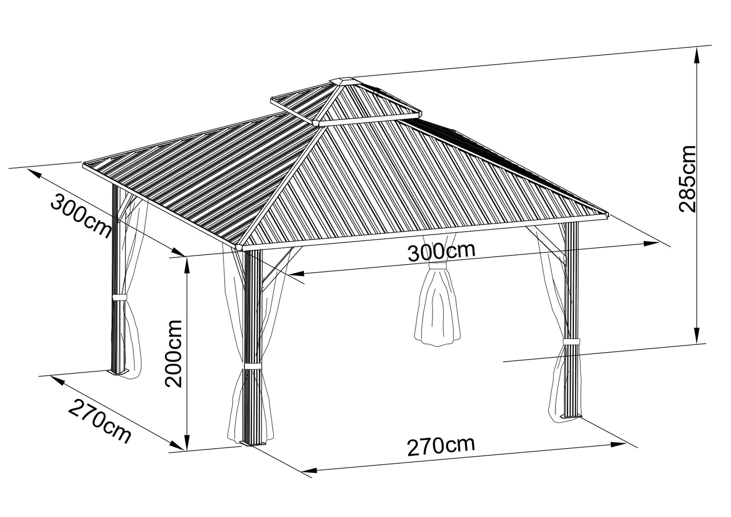10 x 10 Feet Double-Roof Patio Hardtop Gazebo with Galvanized Steel Roof Netting and Curtains