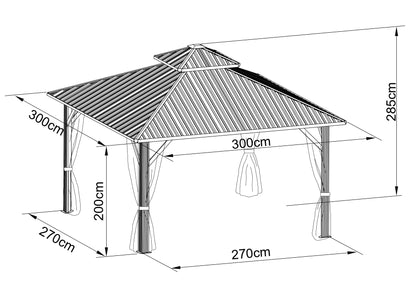 10 x 10 Feet Double-Roof Patio Hardtop Gazebo with Galvanized Steel Roof Netting and Curtains