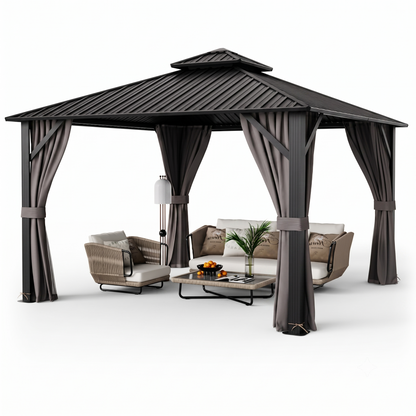 10 x 10 Feet Double-Roof Patio Hardtop Gazebo
