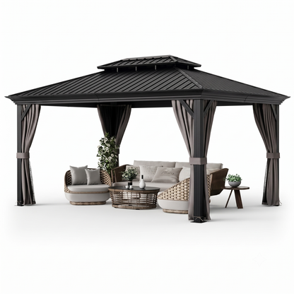 12x16 Double-Roof Hardtop Gazebo with Galvanized Steel Roof