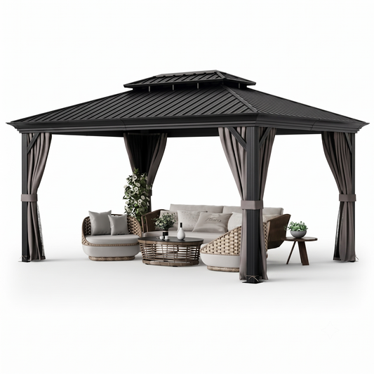 12x16 Double-Roof Hardtop Gazebo with Galvanized Steel Roof
