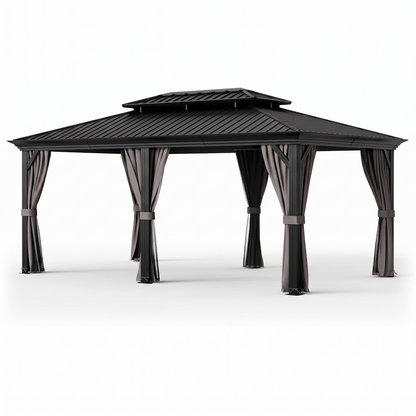 12' x 20' Double-Roof Hardtop Gazebo with Galvanized Steel Roof