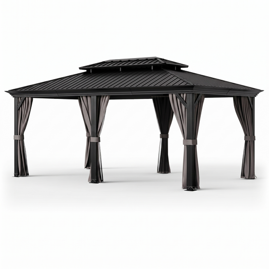 12' x 20' Double-Roof Hardtop Gazebo with Galvanized Steel Roof