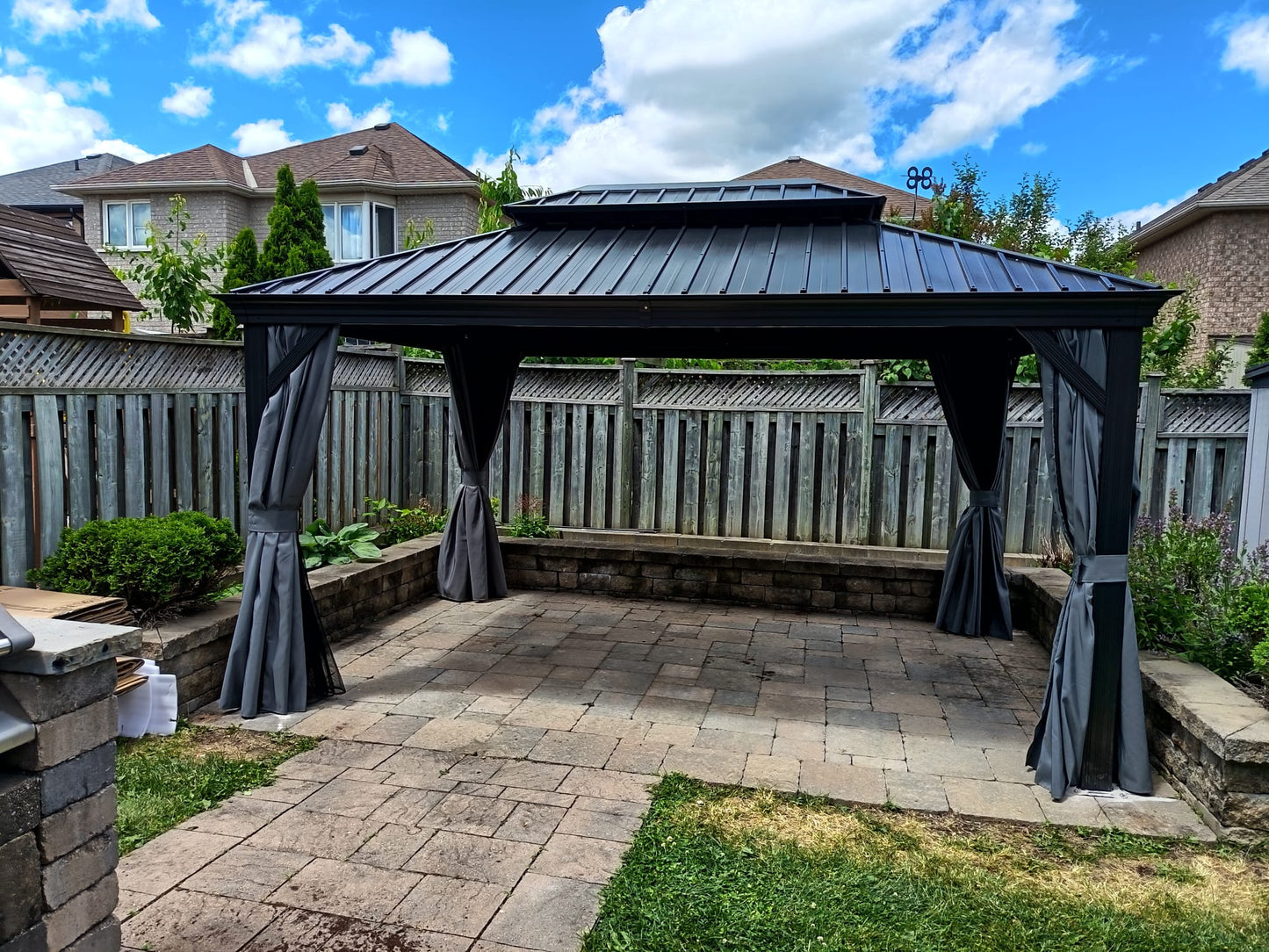 [Restocking Mid-Aug] [New 2026] 10x14 ft Outdoor Aluminum Hardtop Gazebo with Galvanized Steel Double Roof Canopy, Curtains and Netting Included