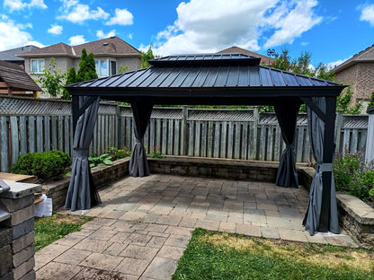 [Restocking Mid-Aug] [New 2026] 10x14 ft Outdoor Aluminum Hardtop Gazebo with Galvanized Steel Double Roof Canopy, Curtains and Netting Included