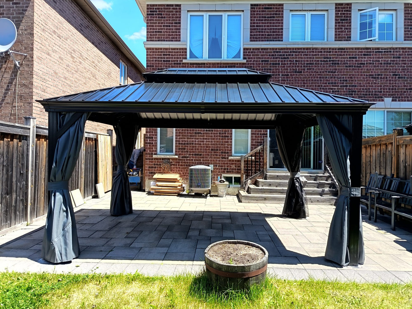 [Restocking Mid-Aug] [New 2026] 10x14 ft Outdoor Aluminum Hardtop Gazebo with Galvanized Steel Double Roof Canopy, Curtains and Netting Included