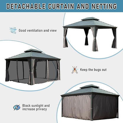 12' x 20' Double-Roof Hardtop Gazebo with Galvanized Steel Roof