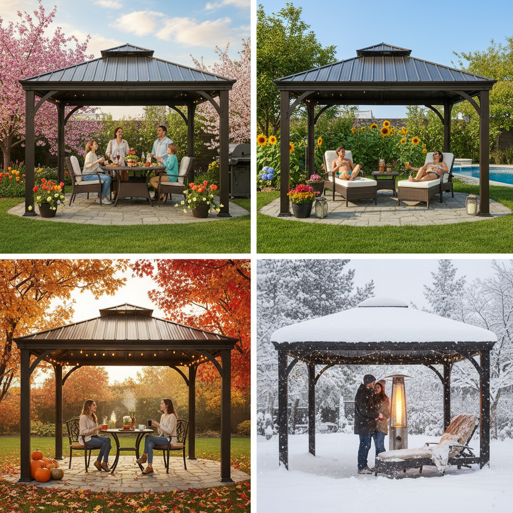 there should be some people and outdoor furniture too. it should be someone's backyard. on patio. 